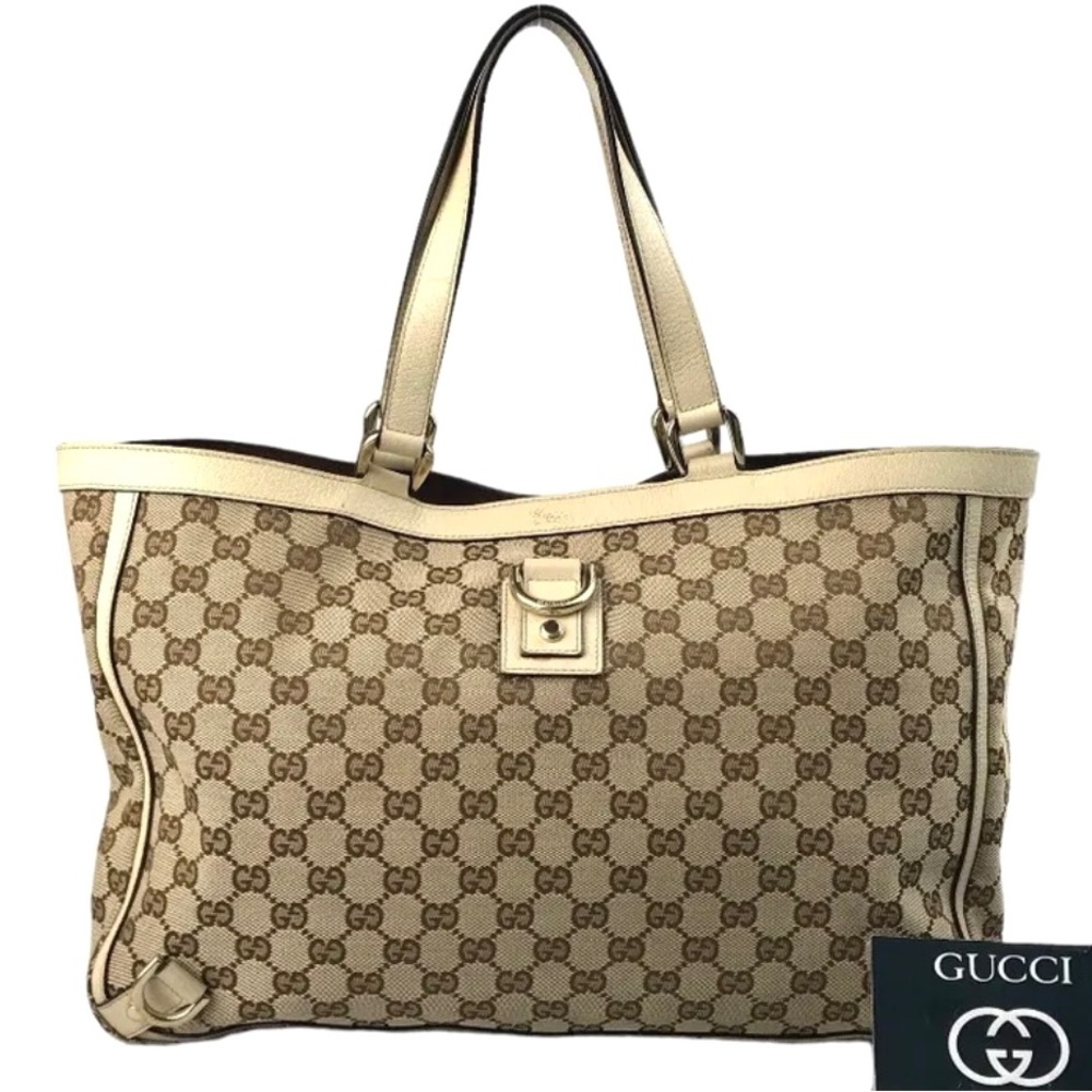 GUCCI GG Abbey D-Ring Tote Vintage Handbag Canvas & Leather.